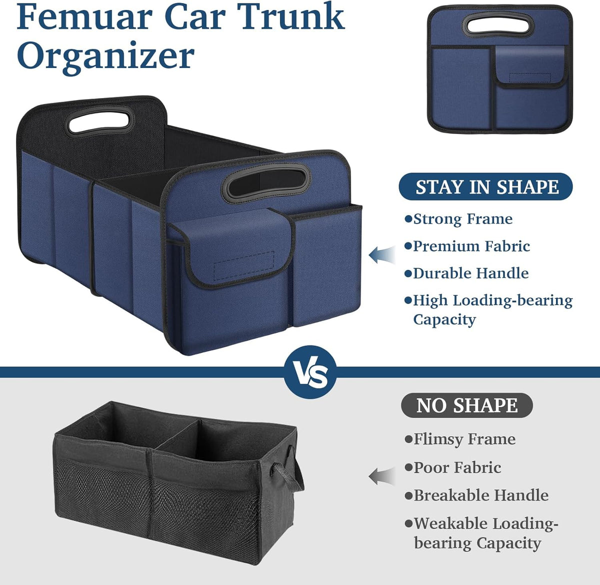 Femuar Car Trunk Organizer with Large Capacity Waterproof Car Accessories for Women & Men, Collapsible Trunk Organizer for Suv/Jeep/Sedan,Tools (Black, Standard)