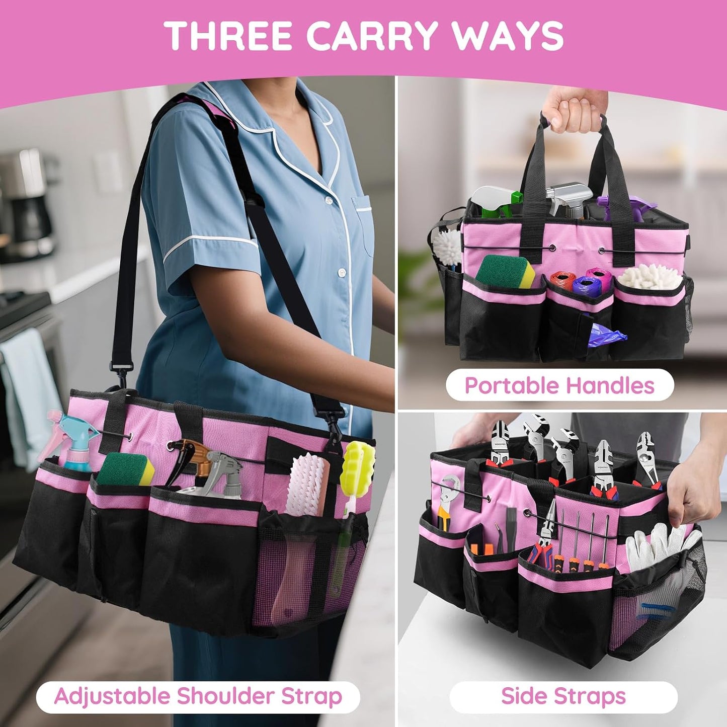 ZKOO Cleaning Bag Cleaning Caddy Organizer, Wearable Cleaning Caddy with Waist & Handles for Cleaning Tool Organizers, Extra-Large Cleaning Caddy Bag Adjustable Compartments for Housekeeping,Gardening