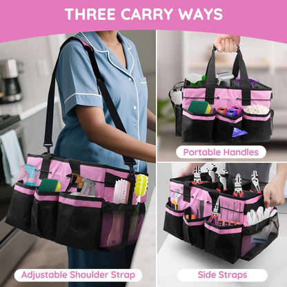 ZKOO Cleaning Bag Cleaning Caddy Organizer, Wearable Cleaning Caddy with Waist & Handles for Cleaning Tool Organizers, Extra-Large Cleaning Caddy Bag Adjustable Compartments for Housekeeping,Gardening
