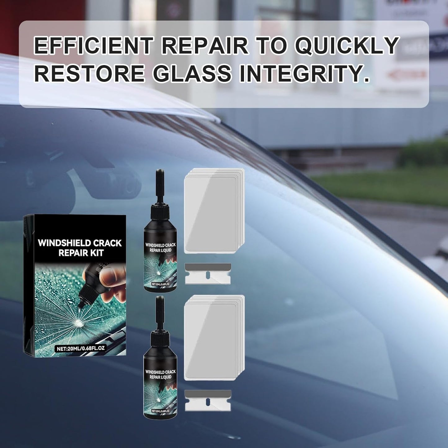Cracked Windshield Repair Kit for Car Cracks, Fast and Convenient (2PCS) | Emergency Repair for Star, Linear Cracks & Chips,Portable Emergency Glass Repair Set for Car and Home Use