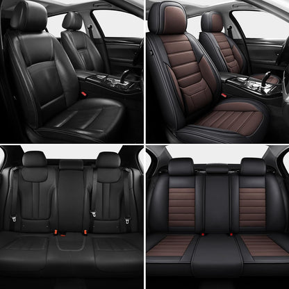 MINGBRON Car Seat Cover Full Set, Leather Car Seat Cover, Waterproof Seat Covers, Car Seat Cushion, Nappa Leather Seat Covers Car Seat Protector Universal Fit Most Cars Black
