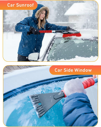 EcoNour 27" Car Snow Brush and Ice Scrapers for Car Windshield (2 Pack) | Scratch Free Bristle Head Snow Brush & Tough Window Snow Scraper with Aluminium Body | Snow Removal Winter Car Accessories