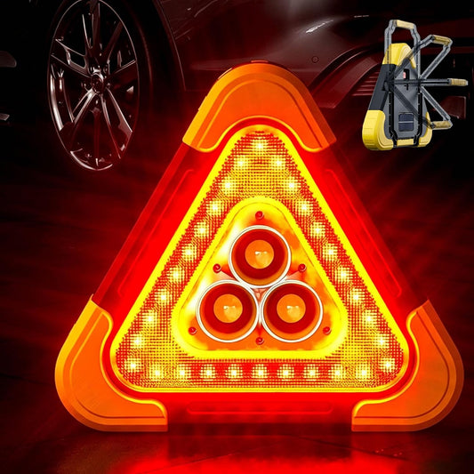 2026 New 3-in-1 Solar Emergency Triangle Warning Light at the Roadside, Portable LED Roadside Triangles with USB Rechargeable, Waterproof Hazard Reflector for Car Breakdowns (1Set, 6.5*7.28inch)