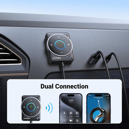 UGREEN Bluetooth 5.4 Aux Car Adapter, [Enhanced Connection & Noise Cancellation], Bluetooth Aux Receiver with Nylon Braided Cable, Plug & Play for Car Music/Hands-Free Calls/Stereo Audio