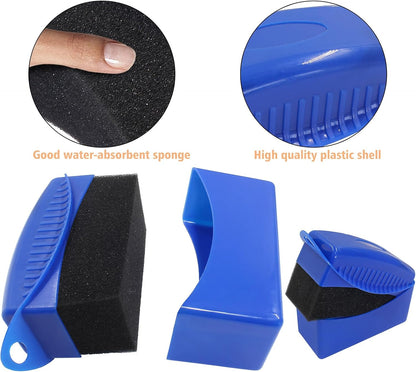 2Pcs Tire Dressing Applicators,Tire Shine Applicator Pads,Reusable Tire Dressing Sponge Pad Car Tire Applicator Pads with Lid for Car Glass, Painted Steel & Porcelain (Blue, Curved