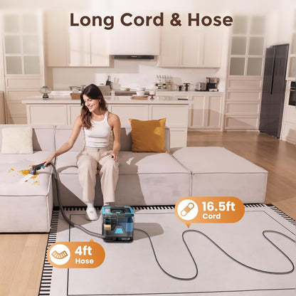DEVOAC C8 Portable Carpet Upholstery Spot Cleaner Machine with Versatile Tools, Self-Cleaning, Powerful Suction, Pet Stain Remover, Car and Auto Detailer (Cyan)
