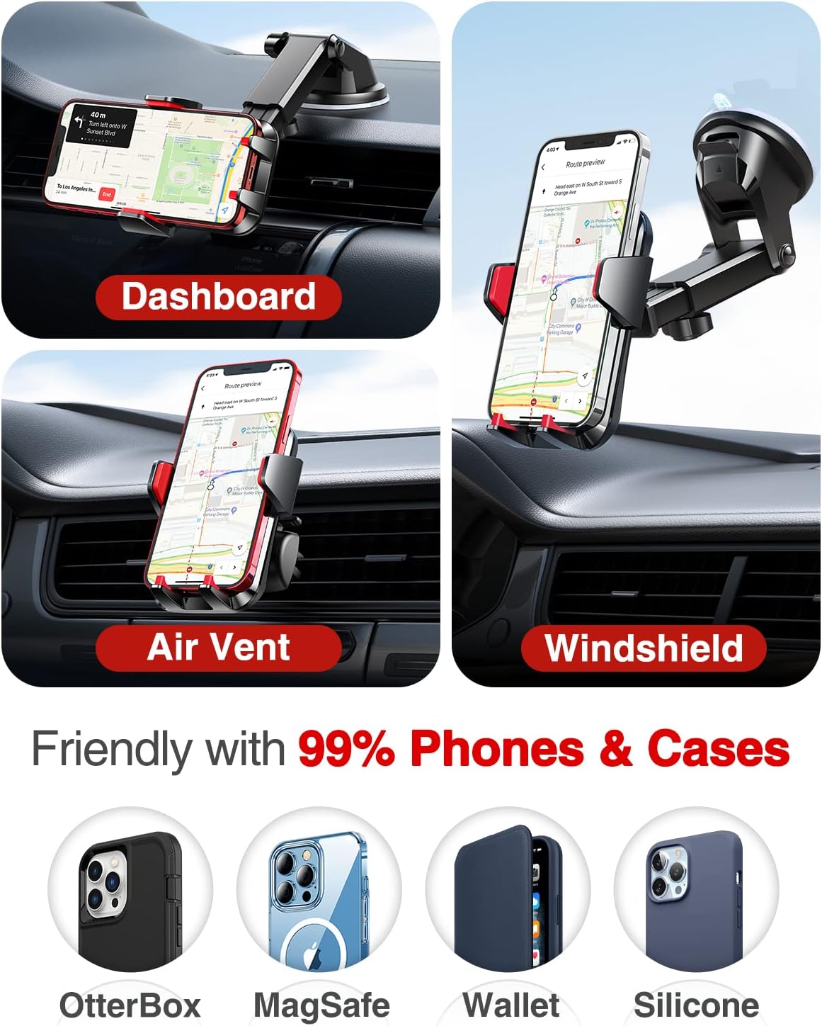 VANMASS【85+LBS Strongest Suction & Military-Grade Ultimate Car Phone Mount【Patent & Safety Certs】 Cell Phone Holder for Dash Windshield Vent for iPhone 17 Pro Max Automobile Accessory Kits,Ink Black