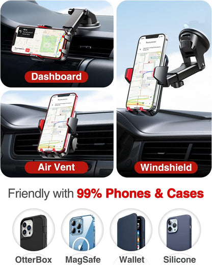 VANMASS【85+LBS Strongest Suction & Military-Grade Ultimate Car Phone Mount【Patent & Safety Certs】 Cell Phone Holder for Dash Windshield Vent for iPhone 17 Pro Max Automobile Accessory Kits,Ink Black