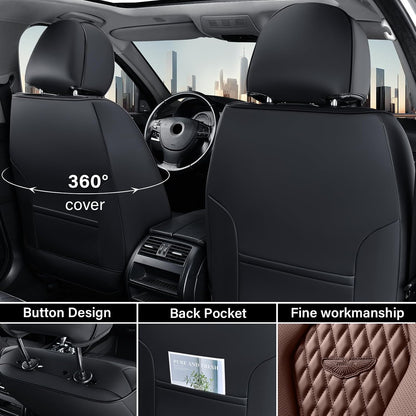 Coverado Seat Covers, Car Seat Covers Full Set, Black Car Seat Cover, Car Seat Covers Front Seats Back Seat Cover, Waterproof Car Seat Cushion, Leather Seat Covers Seat Protector Fit for Most Cars