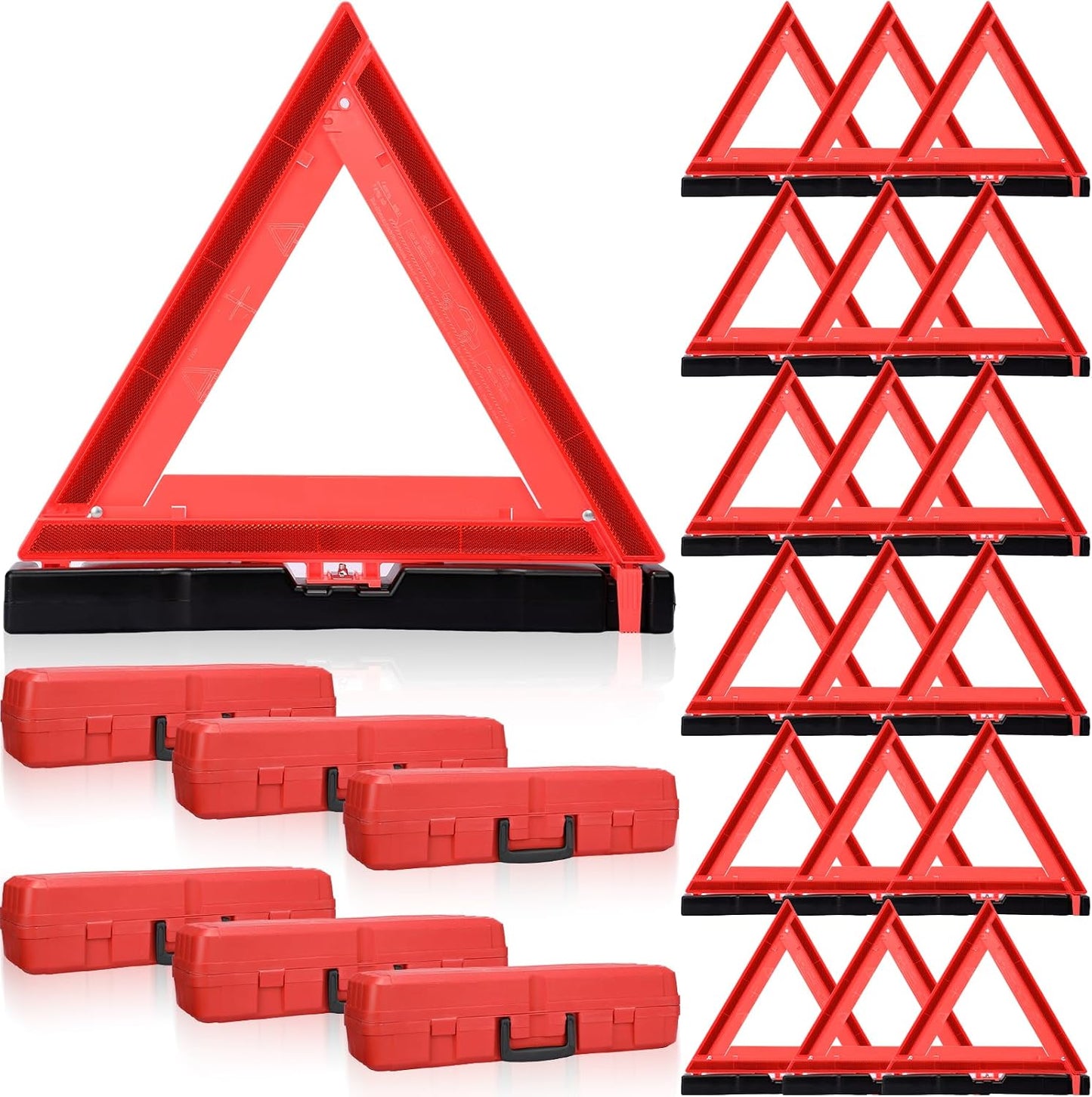 Kanayu 12 Pcs Warning Triangle Dot Approved Foldable Emergency Safety Triangles Reflective Road Safety Triangle with Carrying Case Heavy Base Roadside Warning Sign for Car Truck
