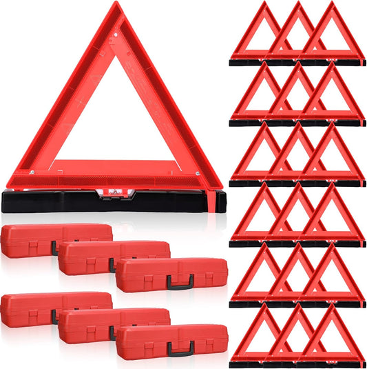 Kanayu 12 Pcs Warning Triangle Dot Approved Foldable Emergency Safety Triangles Reflective Road Safety Triangle with Carrying Case Heavy Base Roadside Warning Sign for Car Truck