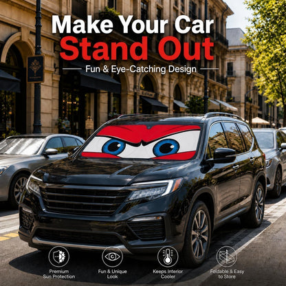 Car Windshield Sun Shade, Funny Cartoon Eyes Sun Visor for Car Windshield Universal Fits Sedan Compact Car Hatchback SUV, UV Heat Protection - 59 x 27.5