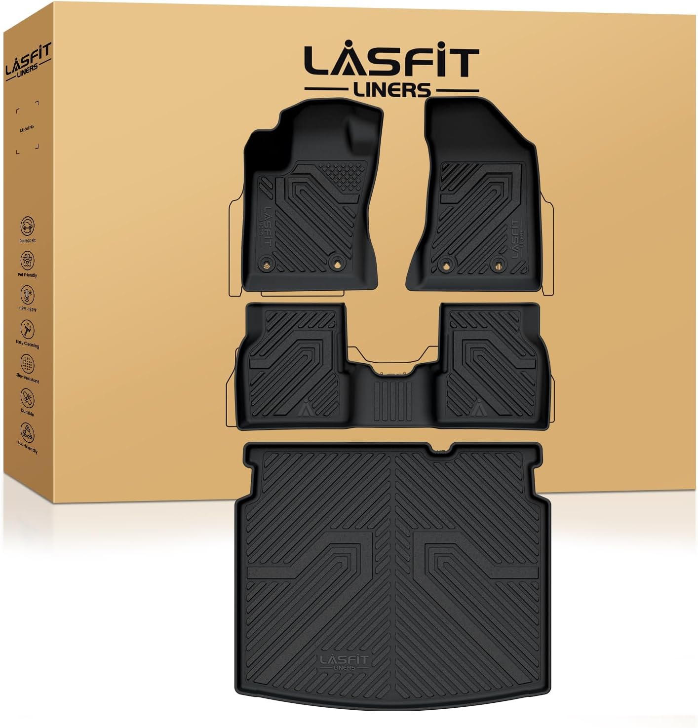 LASFIT Floor Mats for Jeep Grand Cherokee WL 2022-2025 2026 5-Seat (Include 4xe, NOT for L), All Weather TPE Custom Fit Car Mats Floor Liners Cargo Liner Cargo Mat Trunk Mat Black