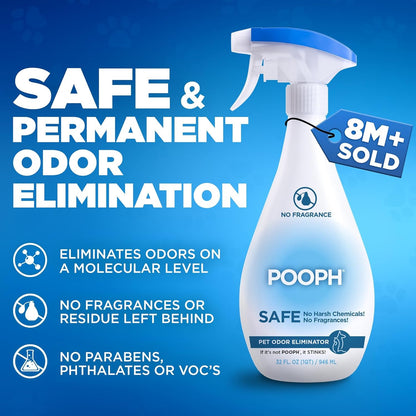 Pooph Pet Odor Eliminator, 32oz - Eliminates Odors at the Molecular Level, Dogs, Cats, Freshener, Eliminator, Urine, Poop, Pee, Deodorizer, Nature’s, Puppy, Fresh, Clean, Furniture, Potty