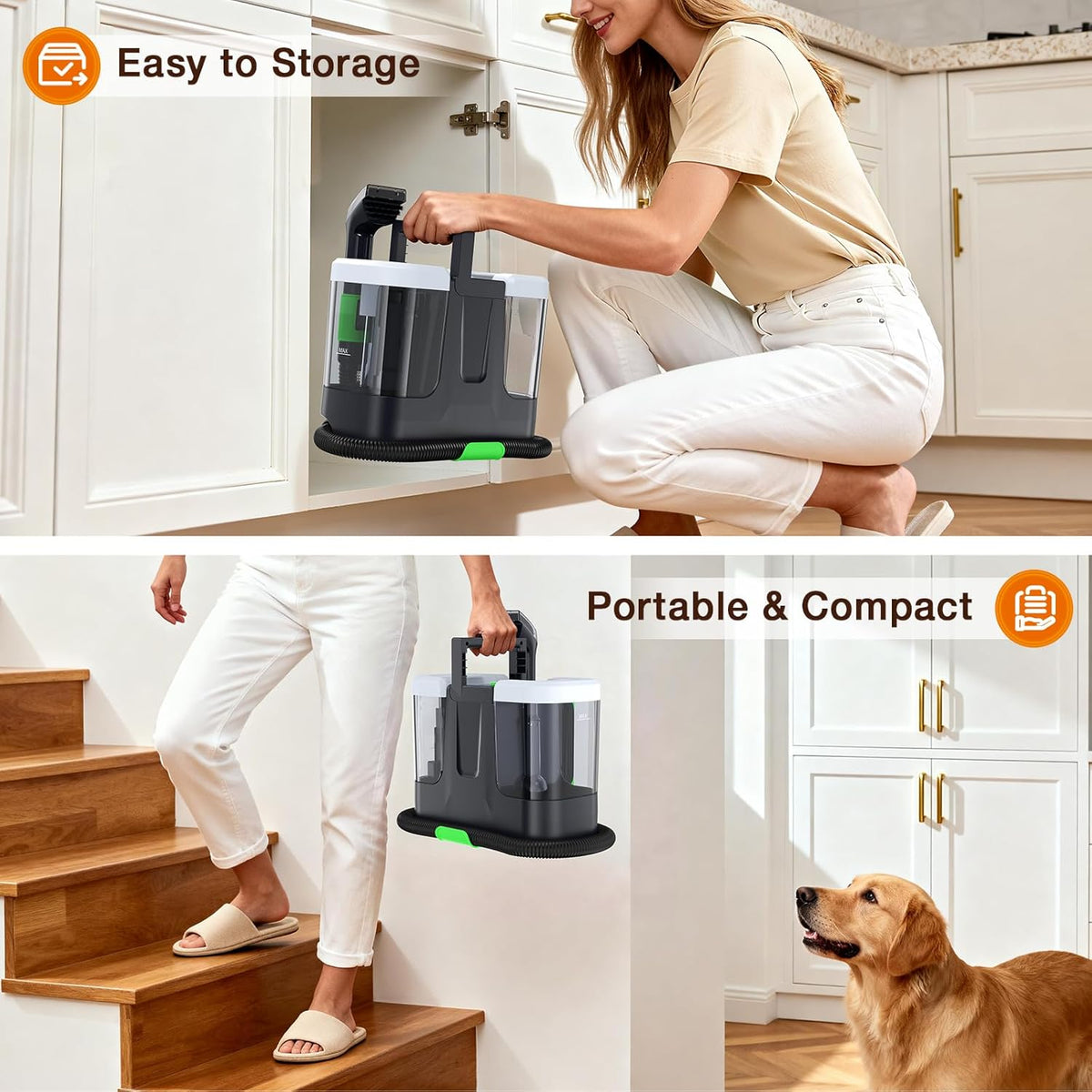 Portable Carpet & Upholstery Cleaner, 18Kpa Carpet Cleaner Machine for Deep Stain Removal, Spot Cleaner for Pet Accidents, Area Rugs, Stairs, Car Upholstery & Couches, Includes Tools & Self-Cleaning