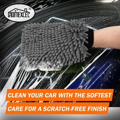 HOMEXCEL Car Wash Mitt, 2PK Chenille Microfiber Wash Mitt, Scratch-Free & Lint-Free, Rich Foam, Highly Absorbent, Double Sided, Perfect for Car Washing and Detailing, 10.2" x 6.7 ", Blue