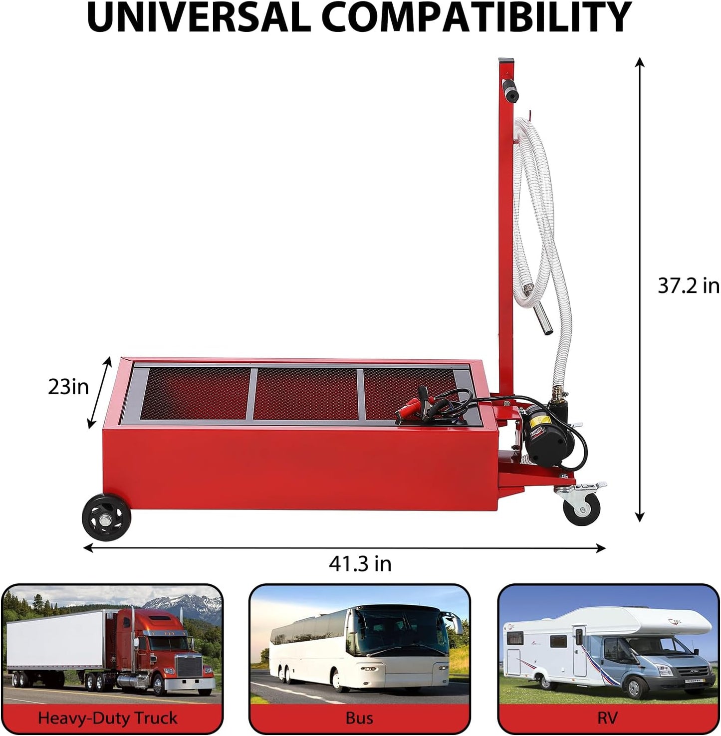 Garvee 20 gal Oil Drain Pan Oil Drain Tank, 76 L Low Profile Oil Drain Pan, Large Capacity Oil Change Pan with Manual Pump & T Foldable Hand and Wheels, 8 ft Hose Oil Drain Cart for Car, SUV, Trucks