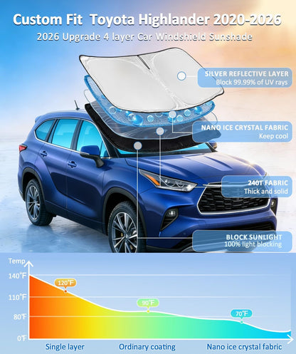 for Toyota Tacoma 2016-2023 2024 2025 2026 Sun Shade Sunshade Windshield Cover - 4 Layers Front Window Shade Custom Fit Tacoma 2Dr 4Dr Pickup Sun Visor 240T Shade Blocks UV Rays Car Accessories - Colors F