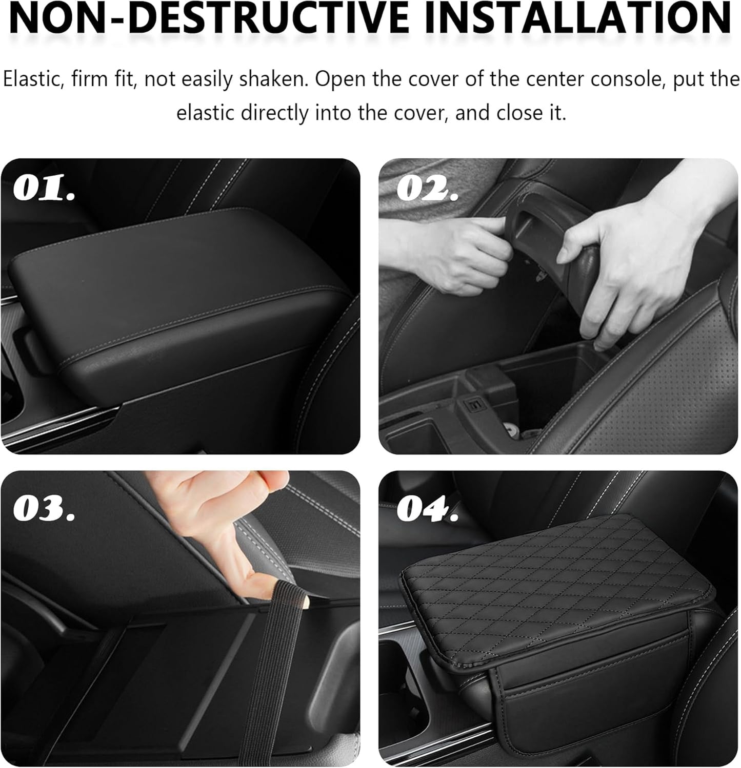 Stacool Upgraded Car Center Console Cover,Microfiber Leather Car Armrest Cover Cushion with 2 Storage Bags,Universal Car Armrest Storage Box (Black)