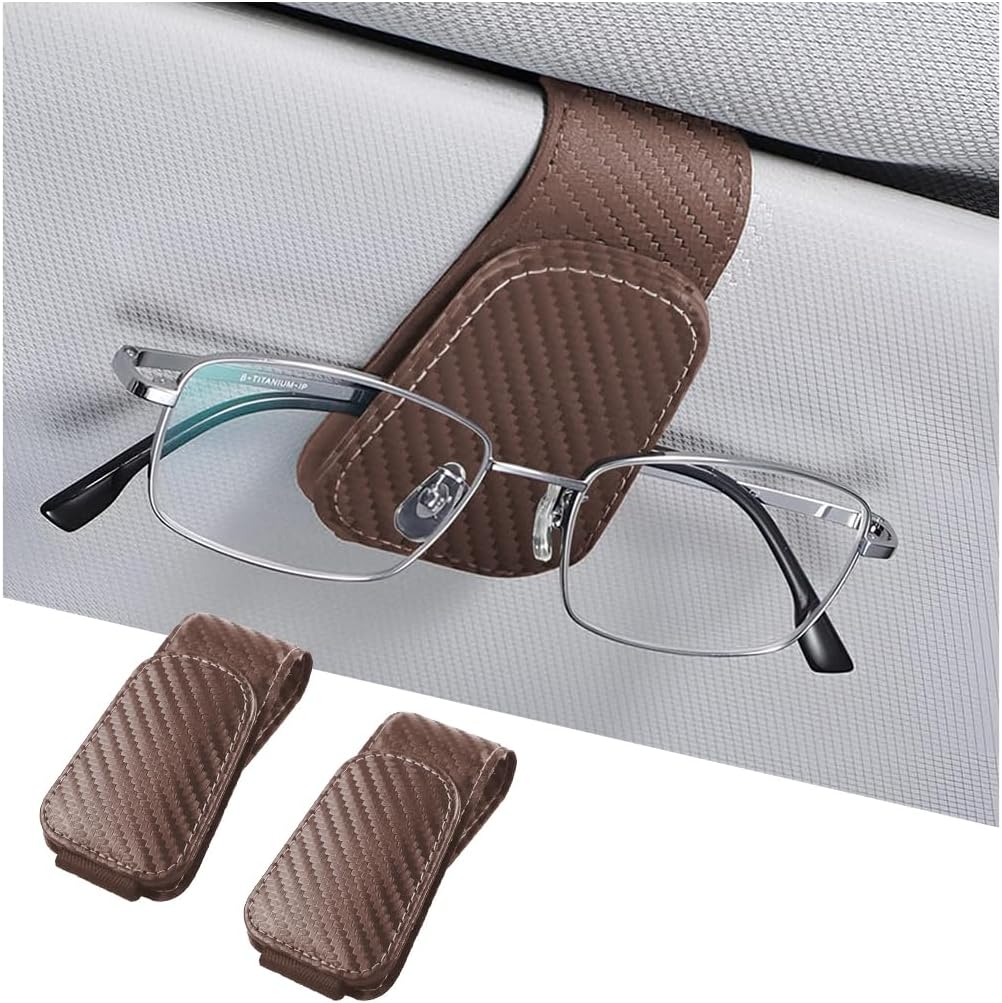 AICEL Sunglasses Holders for Car Sun Visor, Leather Eyeglasses Hanger Mounter, Magnetic Glasses Holder and Ticket Card Clip, Auto Interior Accessories Universal for SUV Pickup Truck