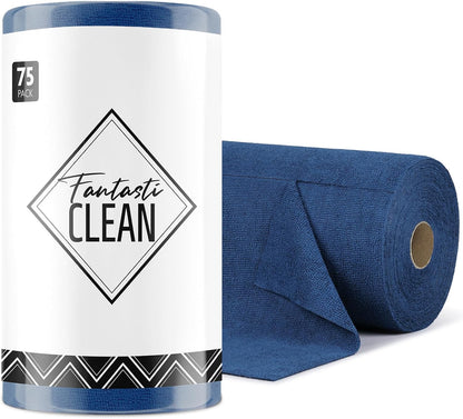 Fantasticlean Microfiber Cleaning Cloth Roll -75 Pack, Tear Away Microfiber Towels, 12" x 12", Reusable, Washable, Scratch Free, Ultra Absorbent for All-Around Cleaning Supplies (DimGray)