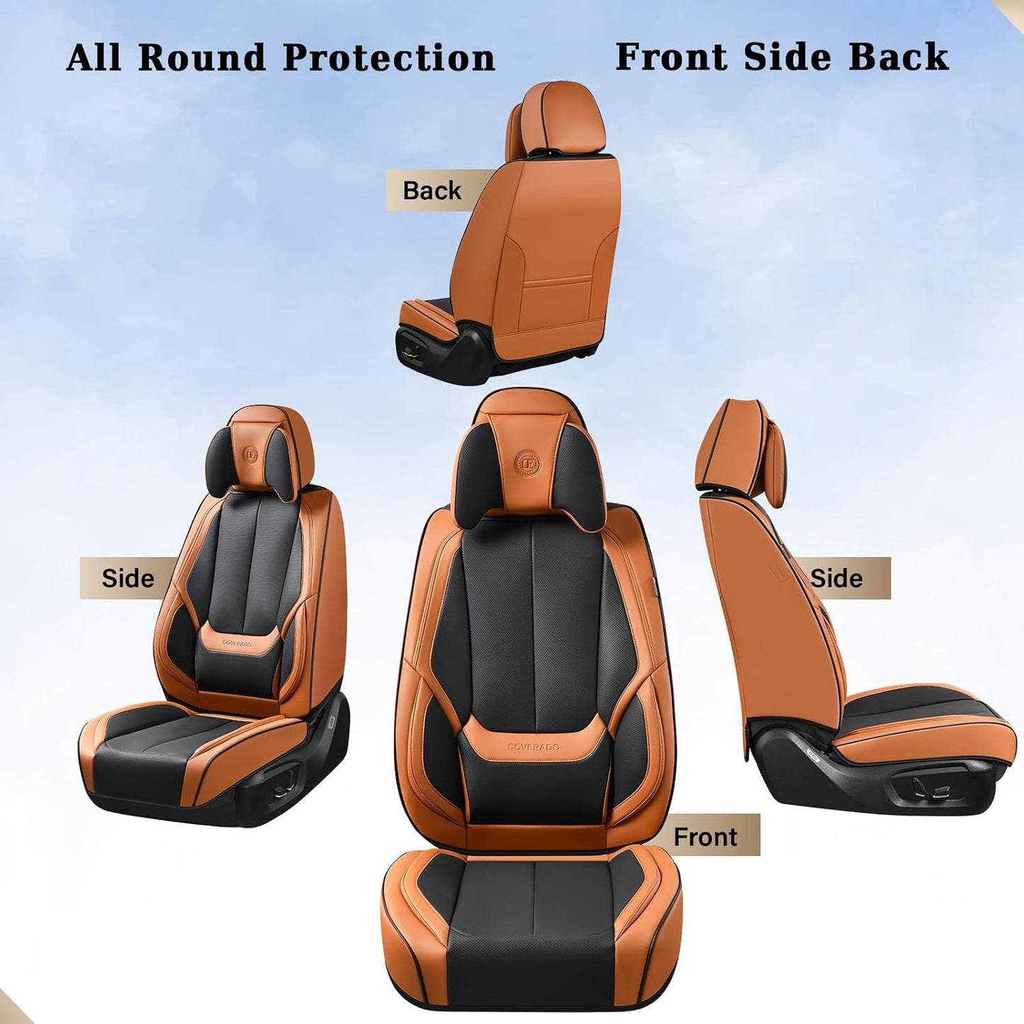 Coverado Seat Covers Full Set, Black Seat Covers for Cars 5 Seats, Car Seat Protector, Waterproof Nappa Leather Car Seat Cushion, Front and Rear Car Seat Cover Fit for Most Sedans SUV Pick-up Truck - Colors A