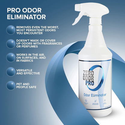 Zero Odor Pro Commercial Strength Odor Eliminator, Room Deodorizer and Air Freshener, Trigger Spray, 32 oz, White/Blue
