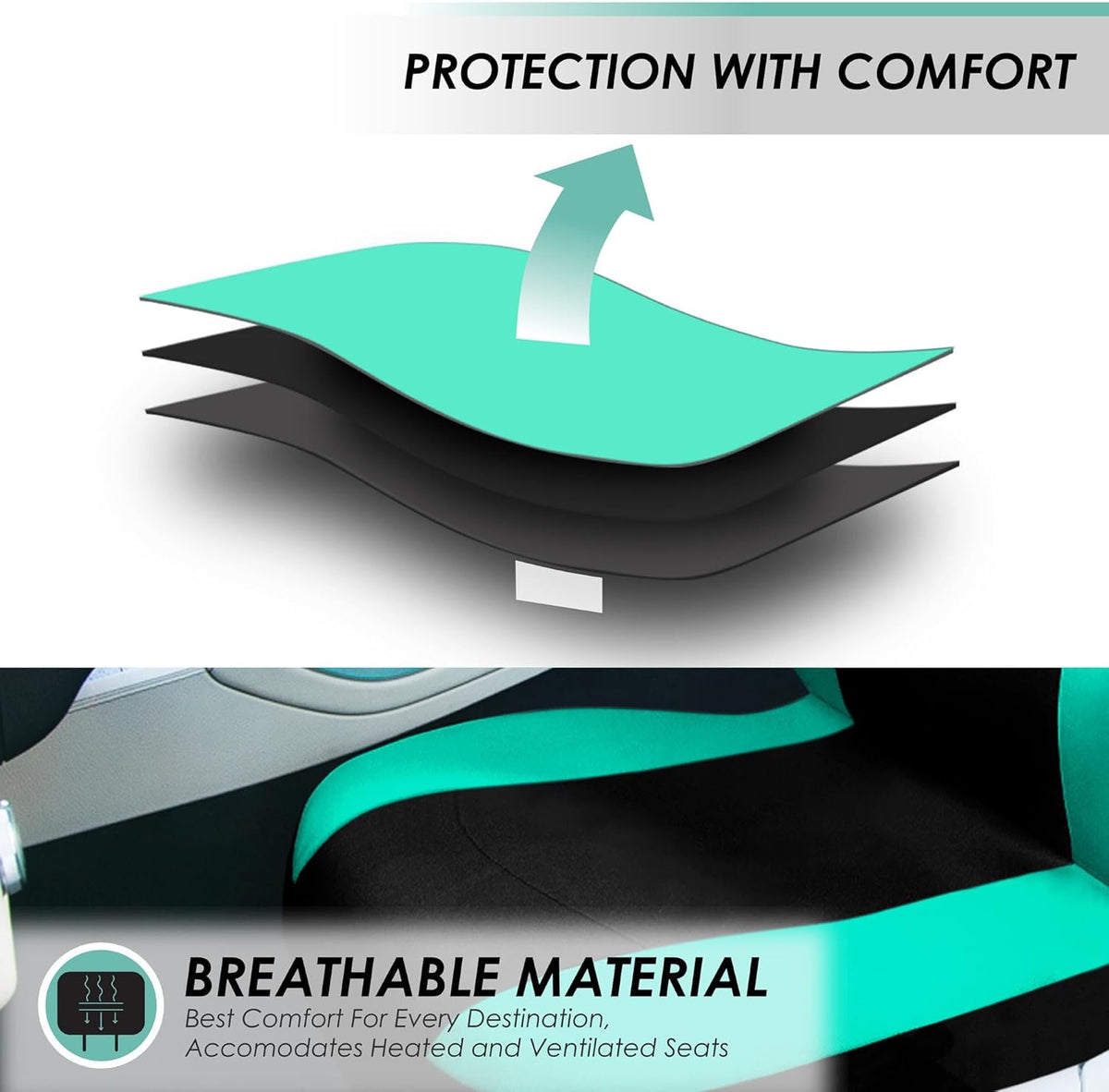 FH Group Full Set Cloth Car Seat Covers, Universal Fit Front and Split Bench Rear, Airbag Compatible, Washable for SUV, Sedan, Van - Black