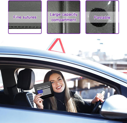 4 PCS Car Registration and Insurance Holder, Vehicle Glove Box Organizers with Closure for License Document, Auto Essential Paperwork Wallet Case Holder, Car Accessories (Black, Car Logo)