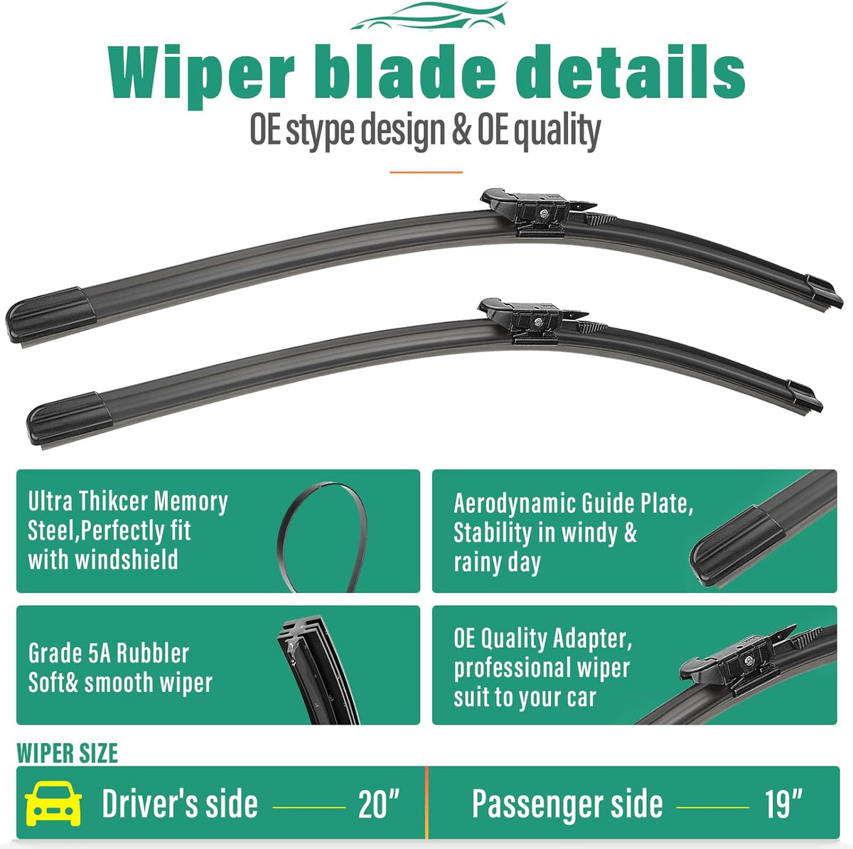 26" 16" 12" Windshield Wiper Blades Replacement for Toyota RAV4 2019 2020 2021 2022 2023 2024 2025 RAV 4 / Mazda 5 2006-2015 Premium All Weather Front Rear Wipers Set - OEM Quality (Pack of 3) - Colors A
