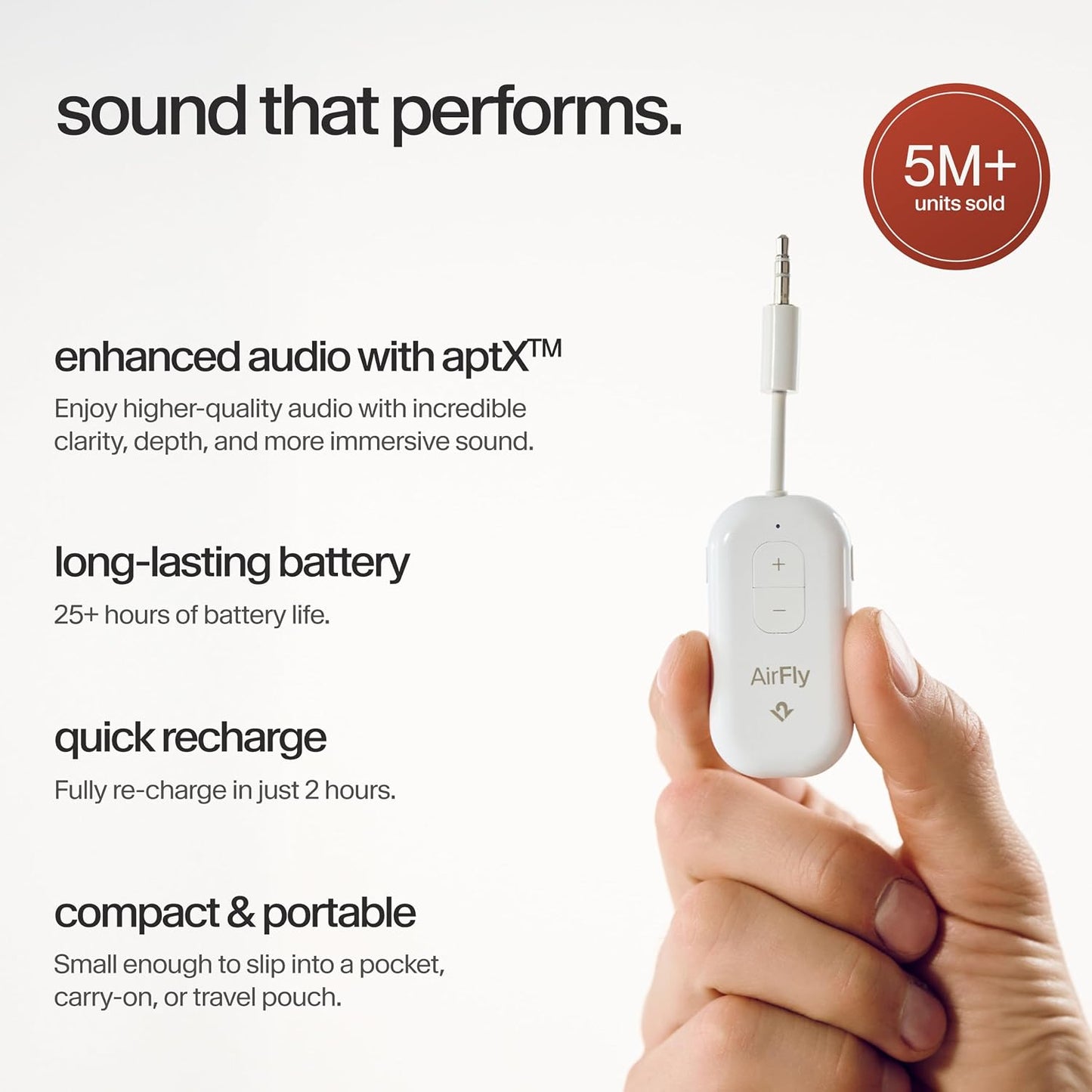 AirFly Pro 2 Deluxe – Bluetooth Adapter for Airplane, Pair 2 AirPods or Wireless Headphones – 3.5mm AUX Bluetooth Transmitter/Receiver for Cars, Boats, Treadmills, TVs – Airplane Travel Essentials