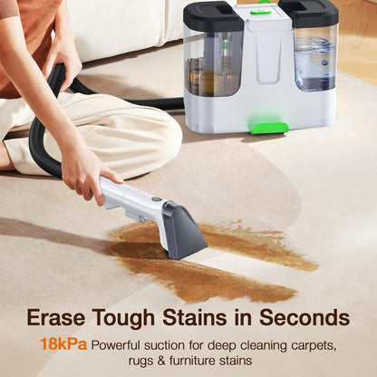 Portable Carpet & Upholstery Cleaner, 18Kpa Carpet Cleaner Machine for Deep Stain Removal, Spot Cleaner for Pet Accidents, Area Rugs, Stairs, Car Upholstery & Couches, Includes Tools & Self-Cleaning