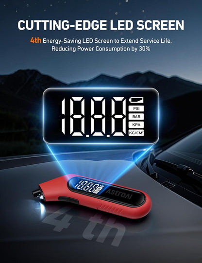 AstroAI Digital Tire Pressure Gauge 3-300PSI Calibrated to ANSI B40.7 Grade 2A (0.5%), Backlight and Flashlight, Presta Valve Adaptor Included, 4 Units, AAA Batteries, Orange