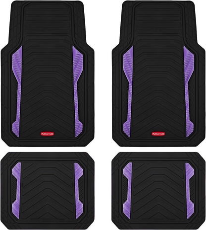 Rubbermaid Car Floor Mat, Heavy Duty All-Weather Car Mats Full Set with Dual-Tone Pink Aluminum Inserts – Universal Fit, Anti-Slip Backing, Trim-to-Fit for Most SUV, Sedan, Van