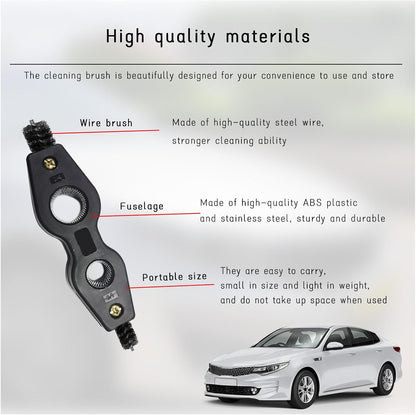 Dickno Car Battery Terminal Cleaning Brush, 4 in 1 Anti-Rust Auto Battery Cleaner with Steel Wire, Universal Vehicle Battery Terminals Machine Parts Cleaning Tool Accessories (Red)