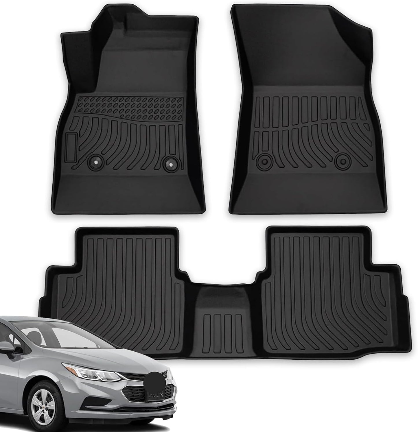 All Weather Floor Mats for 2016-2019 Chevy Cruze (No Fit 2016 Cruze Limited), Chevy Cruze Floor Mats, 1st and 2nd Maximum Coverage, 3D Waterproof TPE Rubber Protector Car Mats Full Set Liners