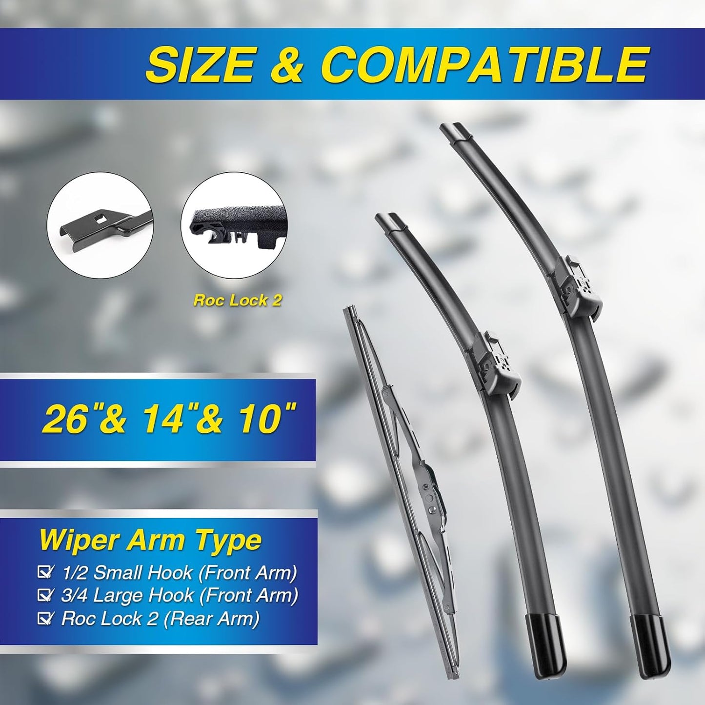 5 PLUS® Silicone Windshield Wipers Replacement for 2007-2014 Ford edge, 2007-2015 Lincoln MKX Wiper Blades(Set of 3),Automotive Replacement Windshield Wiper Blades For My Car-26"/20"/14" - Colors B