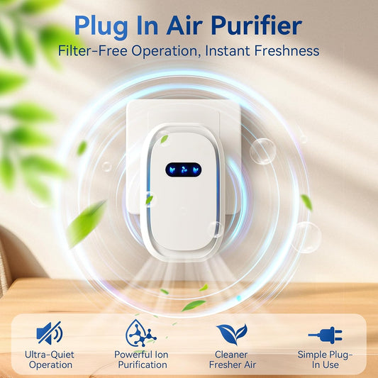 Air Purifiers (4 Pack), Air Ionizers for Home, Bedroom & Travel, Plug In Negative Ion Air Purifier, Dust, Dander, Smoke & Odor removal, Quiet Mini Portable Air Freshener, Low Energy, White