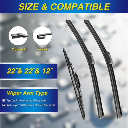 5 PLUS® Silicone Windshield Wipers Replacement for 2007-2014 Ford edge, 2007-2015 Lincoln MKX Wiper Blades(Set of 3),Automotive Replacement Windshield Wiper Blades For My Car-26"/20"/14" - Colors A