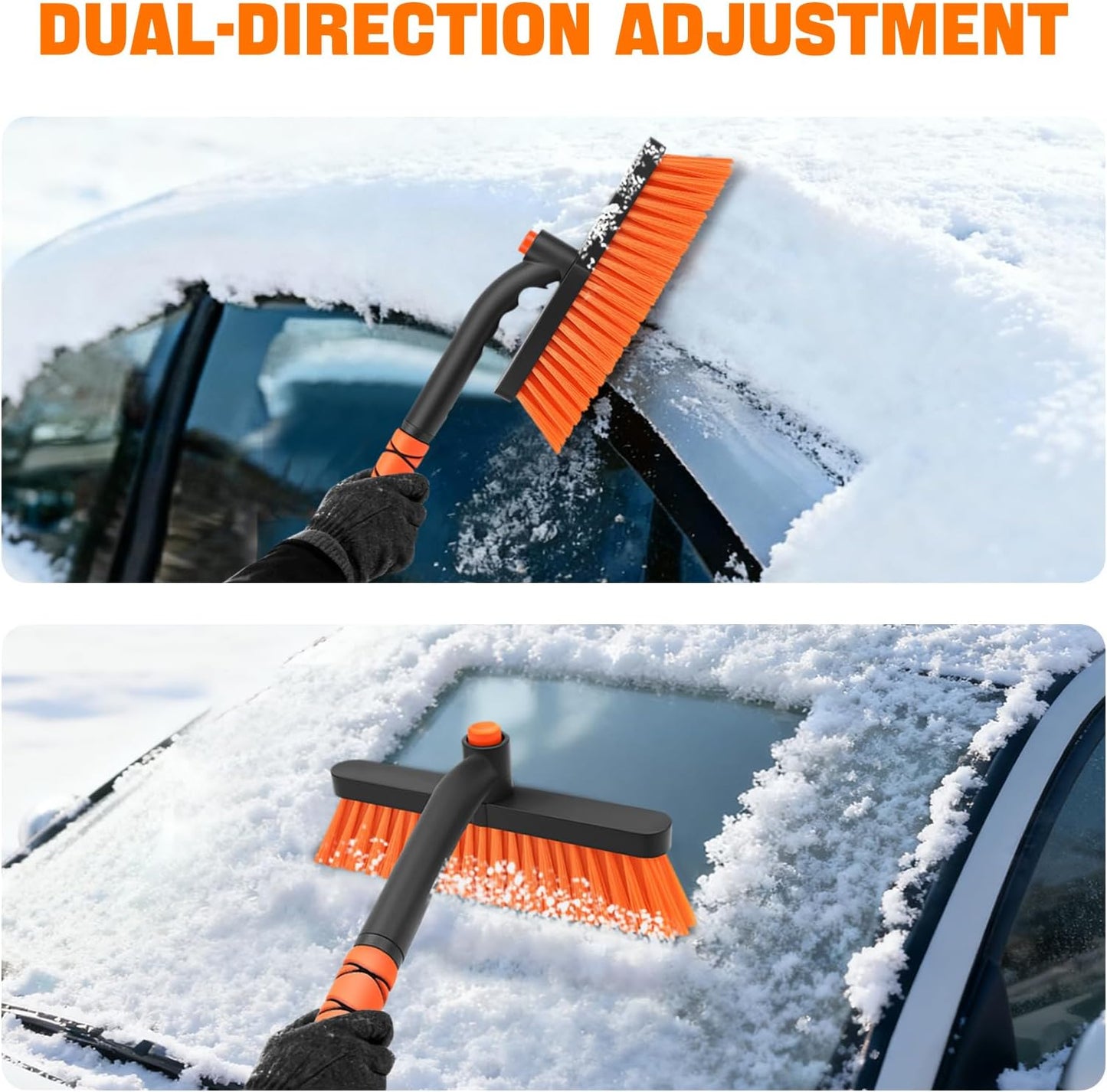 nacena Snow Brush and Ice Scrapers for Car Windshield, Detachable Snow Remover for Cars EVA Foam Grip and Rotatable Brush Head Snow Scraper for Car Trucks SUV, Winter Cars Accessories (Orange)