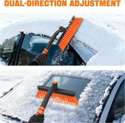 nacena Snow Brush and Ice Scrapers for Car Windshield, Detachable Snow Remover for Cars EVA Foam Grip and Rotatable Brush Head Snow Scraper for Car Trucks SUV, Winter Cars Accessories (Orange)
