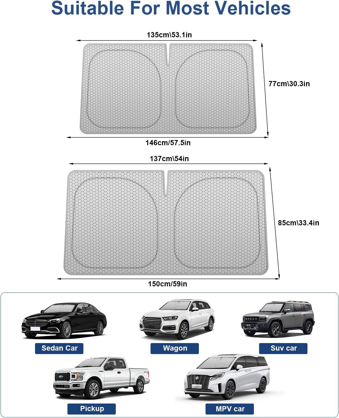 helloleiboo Graphene Car Windshield Sun Shade Car Sun Shade for Windshield with Heat Absorption Coating Foldable Design with UV Protection to Keep Your Car Interior Cooler Silver (X-Large-61 × 34 in)