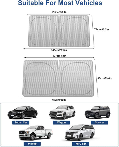 helloleiboo Graphene Car Windshield Sun Shade Car Sun Shade for Windshield with Heat Absorption Coating Foldable Design with UV Protection to Keep Your Car Interior Cooler Silver (X-Large-61 × 34 in)