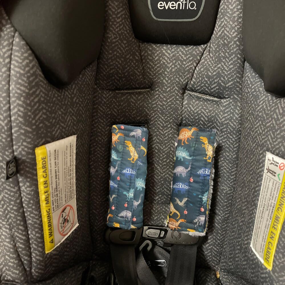 Baby Car Seat Neck Cover, Car Seat Strap Cover, Seat Belt Cushions Pads, Shoulder Strap Protectors, Reversible Pram Harness Covers in Minky Dinosaur, Baby Neck Pad Protector
