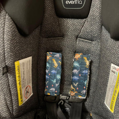 Baby Car Seat Neck Cover, Car Seat Strap Cover, Seat Belt Cushions Pads, Shoulder Strap Protectors, Reversible Pram Harness Covers in Minky Dinosaur, Baby Neck Pad Protector