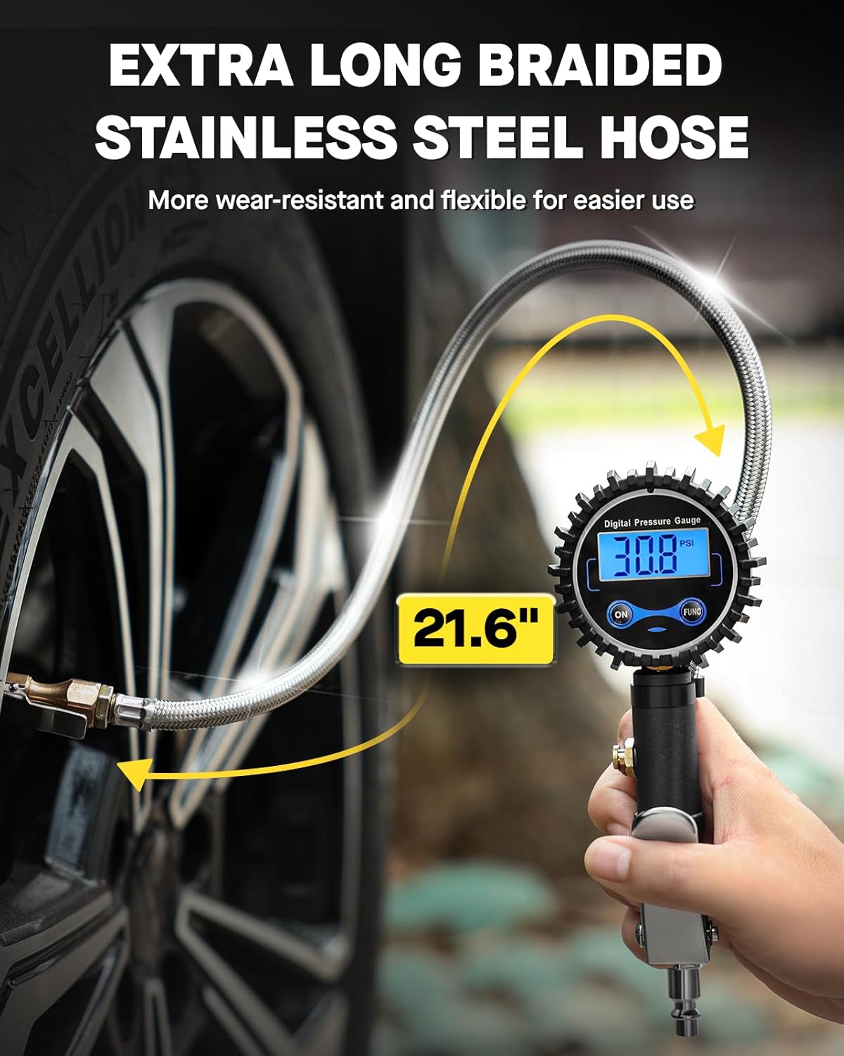 Tire Pressure Gauge - (0-60 PSI) Heavy Duty, Certified ANSI Accurate with Large 2 Inch Easy to Read Glow Dial, Low - High Air Pressure Gauge. Tire Gauge for Car and Trucks Tires by Vondior