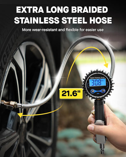 Tire Pressure Gauge - (0-60 PSI) Heavy Duty, Certified ANSI Accurate with Large 2 Inch Easy to Read Glow Dial, Low - High Air Pressure Gauge. Tire Gauge for Car and Trucks Tires by Vondior
