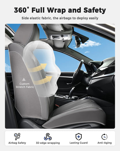 Huidasource Coffee Seat Covers Full Set, Universal Fit for Most Cars Trucks SUV, Full Coverage Leather Seat Cover, Airbag, Cupholder Compatible, Velcro Adjustable, Heaating/Cooling Function Retain