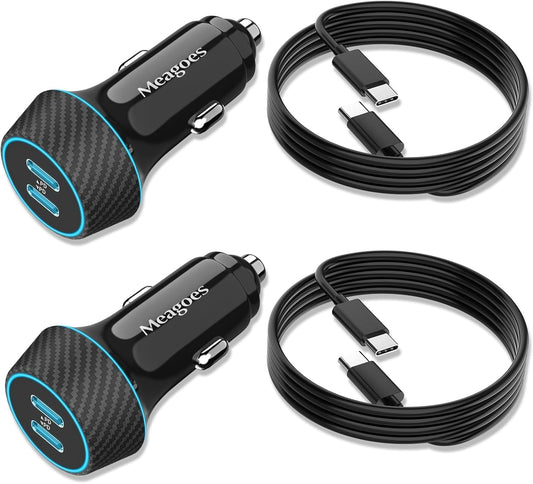 2 Pack 90W USB C Car Charger Super Fast Charging for iPhone 17 Pro Max/Air/16/15/iPad, Samsung S26 Android Phone, Dual 45W PD Port Auto Accessories, 12V Cigarette Lighter Adapter + 3.3 ft Type C Cord