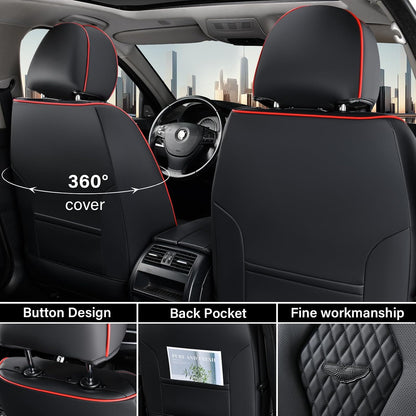 Coverado Seat Covers, Car Seat Covers Full Set, Black Car Seat Cover, Car Seat Covers Front Seats Back Seat Cover, Waterproof Car Seat Cushion, Leather Seat Covers Seat Protector Fit for Most Cars